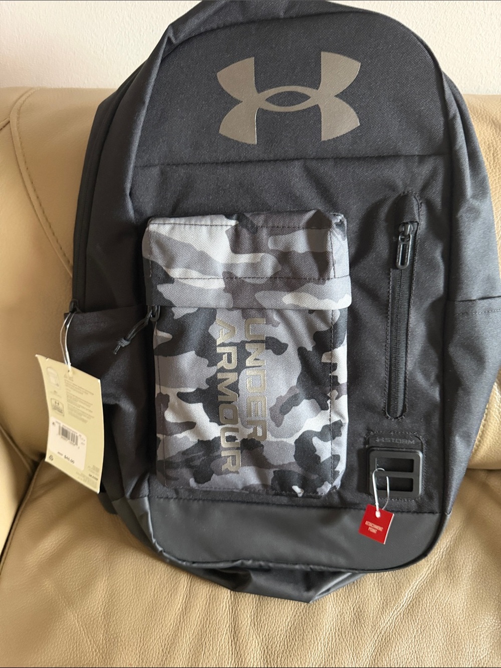 Under Armour Men's Black and Gray Camo Front-Pocket Backpack